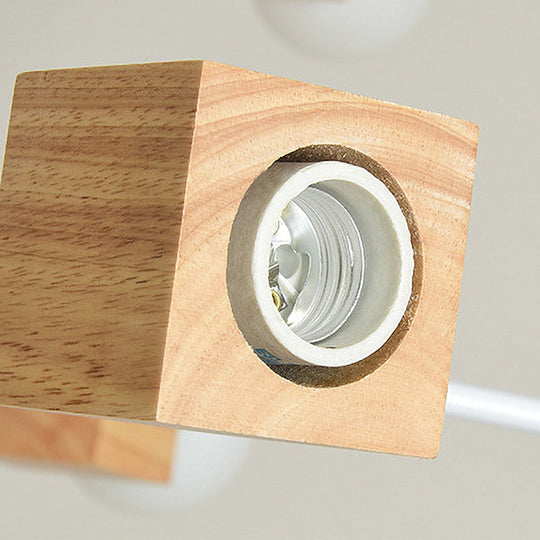 Modernist Curved Arm Pendant Chandelier: White/Black Multi-Light Wood Hanging Lamp With Chain