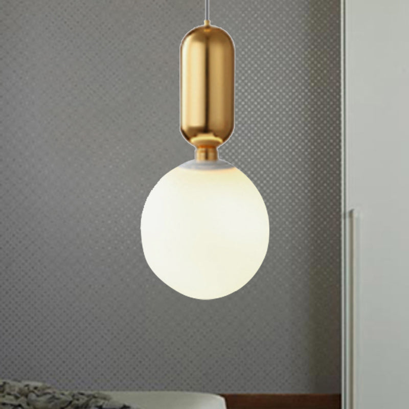 Modern Black/Gold/White Ball Pendant Light With Milky Glass Led Ceiling Fixture - 1 6/8/12 Wide Gold