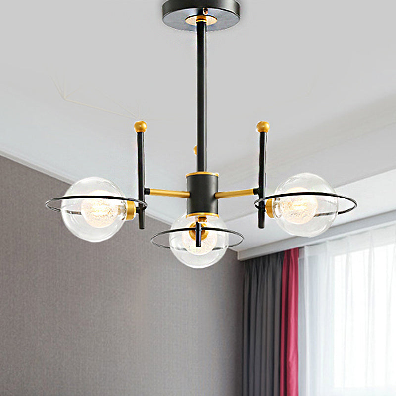 Modern Sputnik Metal Chandelier Light With Clear Glass Ball Shades - 3/6 Lights Black Led Ceiling