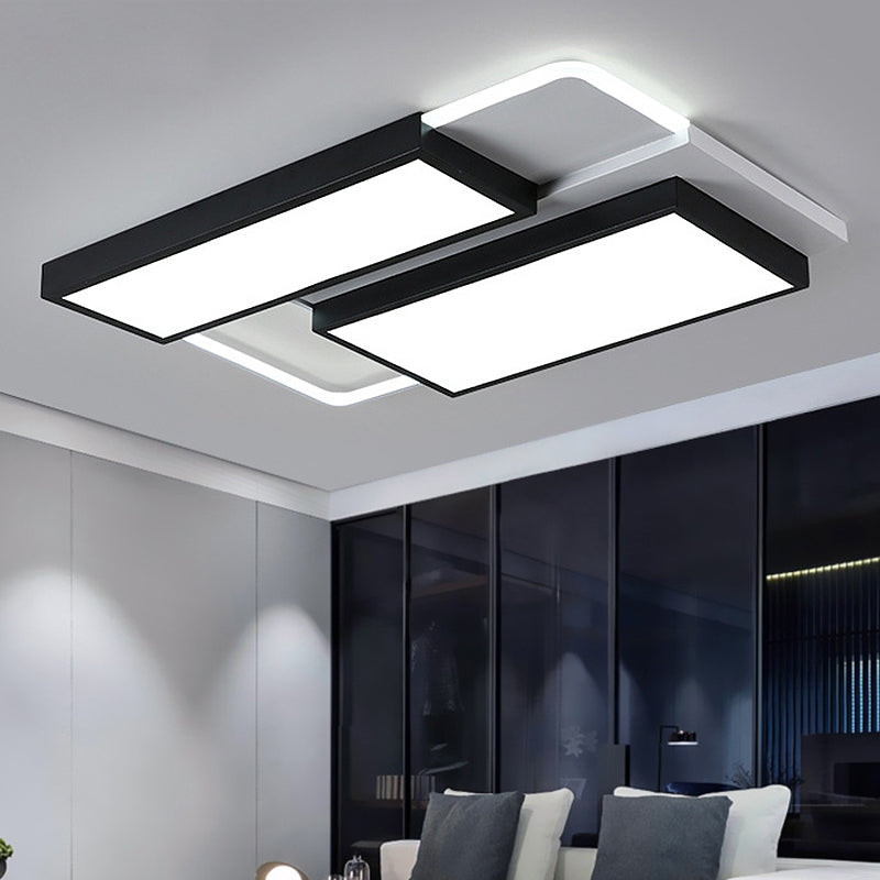 Modernist Led Flush Mount Lamp Black & White 21.5/35.5 Wide Metal Ceiling Fixture For Living Room