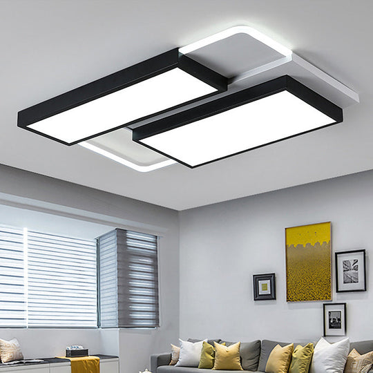 Modernist Led Flush Mount Lamp Black & White 21.5’/35.5’ Wide Metal Ceiling Fixture For Living