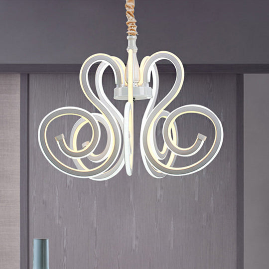 Contemporary Curly Acrylic Chandelier - White Led Ceiling Lamp For Dining Room