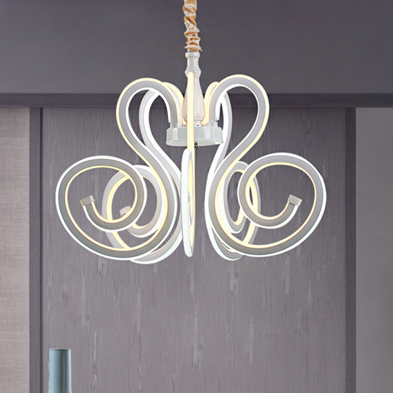Contemporary White Led Chandelier Lamp - Curly Acrylic Design Ideal For Dining Room Ceiling Lighting