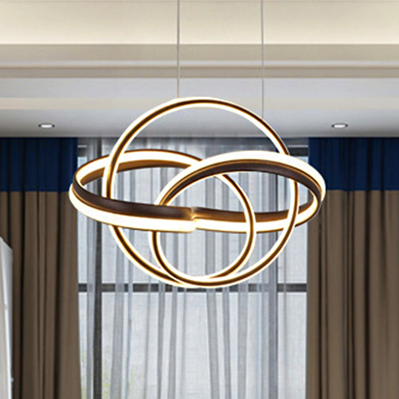 Modern Led Chandelier: Sleek Curve Design Acrylic White/Coffee Pendant Light For Living Room Coffee