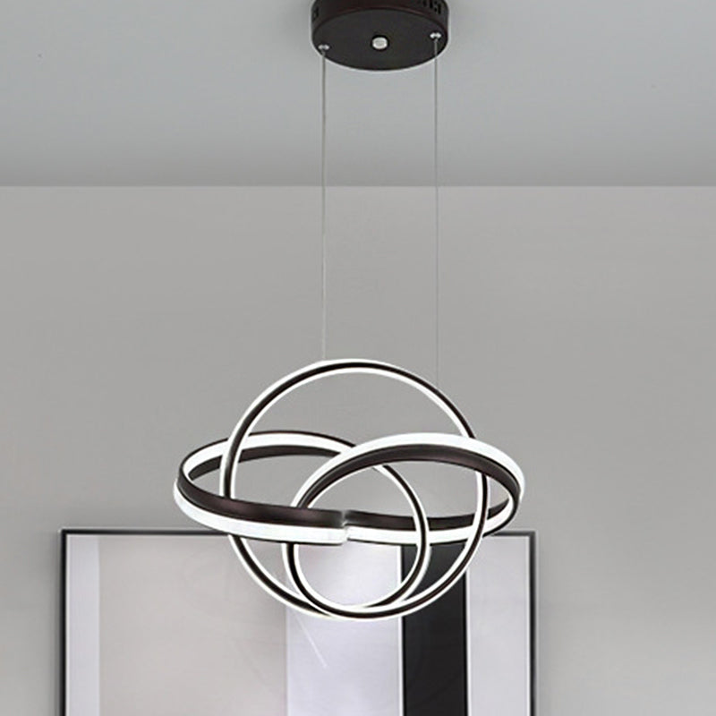 Modern Led Chandelier: Sleek Curve Design Acrylic White/Coffee Pendant Light For Living Room