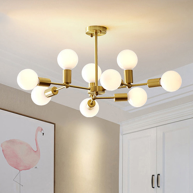 Modern Opal Glass Branch Chandelier With Brass Arm - 6/9/12 Lights Bedroom Hanging Light