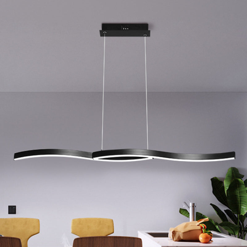 Wavy Acrylic Chandelier Light: Modern Black Led Ceiling Pendant Warm/White Light 39’/41’ W