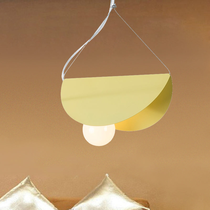 Contemporary Curved Hanging Pendant Light - Black/Grey Metal Suspension For Bedroom Yellow