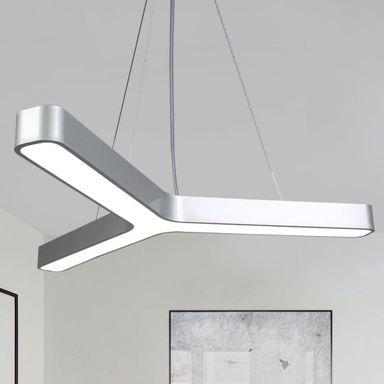 Contemporary Led Pendant Lamp For Gymnasium - Metal Y-Shaped Ceiling Light Silver / 23.5’