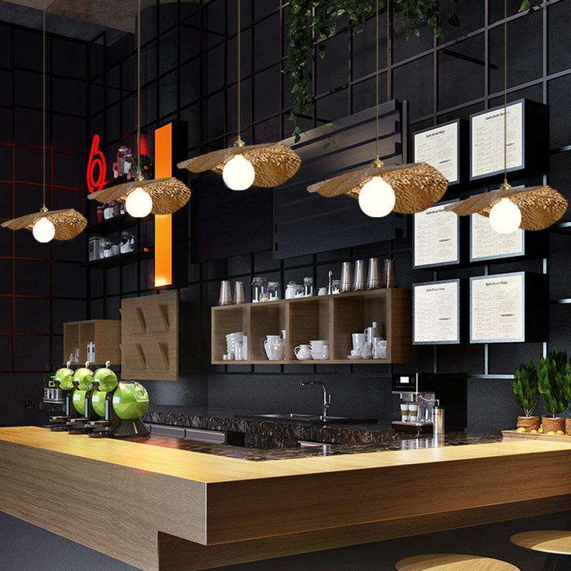 Postmodern 1-Light Brown Hammered Metal Lotus Leaf Pendant Ceiling Lamp