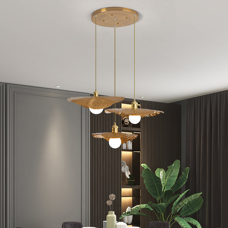 Lotus Leaf Pendant Lamp - Postmodern Hammered Metal 1-Light Brown