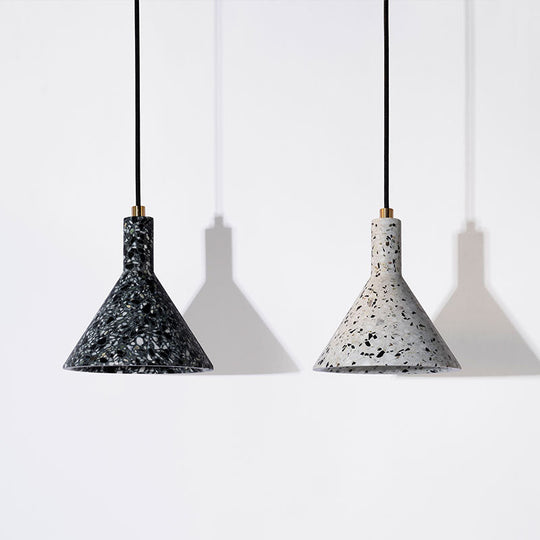 Sleek Funnel-Shaped Pendulum Light: Simplicity Terrazzo 1-Head Hanging Pendant For Dining Room Black