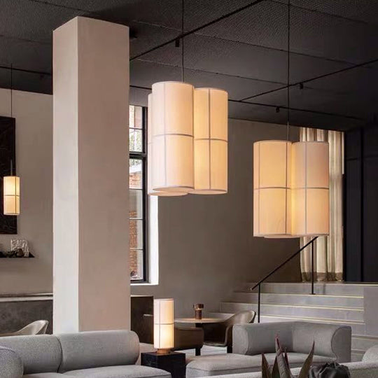 Minimalist White Suspended Fabric Pendant Lamp For Dining Room / 14.5