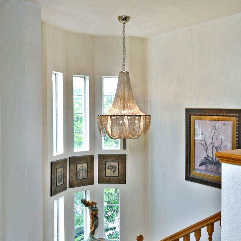 Modern Empire Chandelier With Aluminum Chain - Dining Room Ceiling Lamp