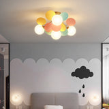 White Glass Semi Flush Circle Chandelier For Childrens Room - Creative Ceiling Light Fixture 4 /