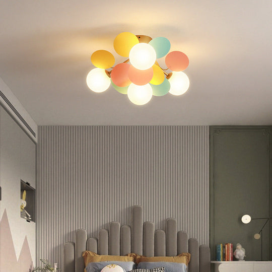 White Glass Semi Flush Circle Chandelier For Children’s Room - Creative Ceiling Light Fixture