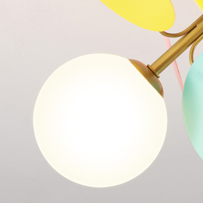 White Glass Semi Flush Circle Chandelier For Children’s Room - Creative Ceiling Light Fixture