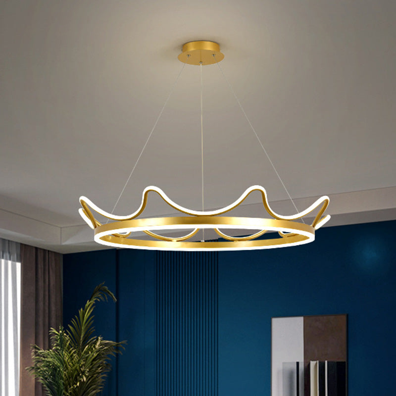 Led Gold Crown Chandelier: Minimalistic Acrylic Pendant Light For Living Room