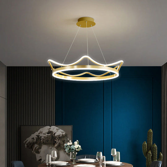 Minimalistic Gold Crown Led Chandelier Pendant For Living Room