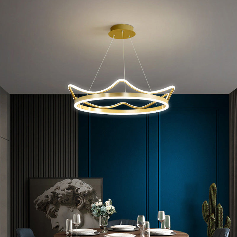 Led Gold Crown Chandelier: Minimalistic Acrylic Pendant Light For Living Room