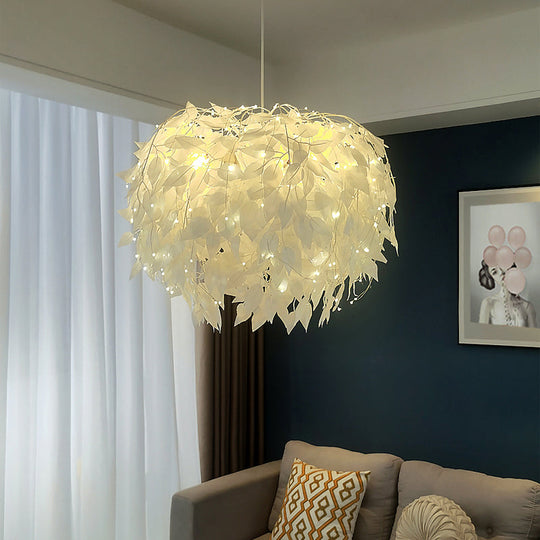 White Nordic Fabric Suspended Pendant Light For Living Room / 19.5’ Gypsophila