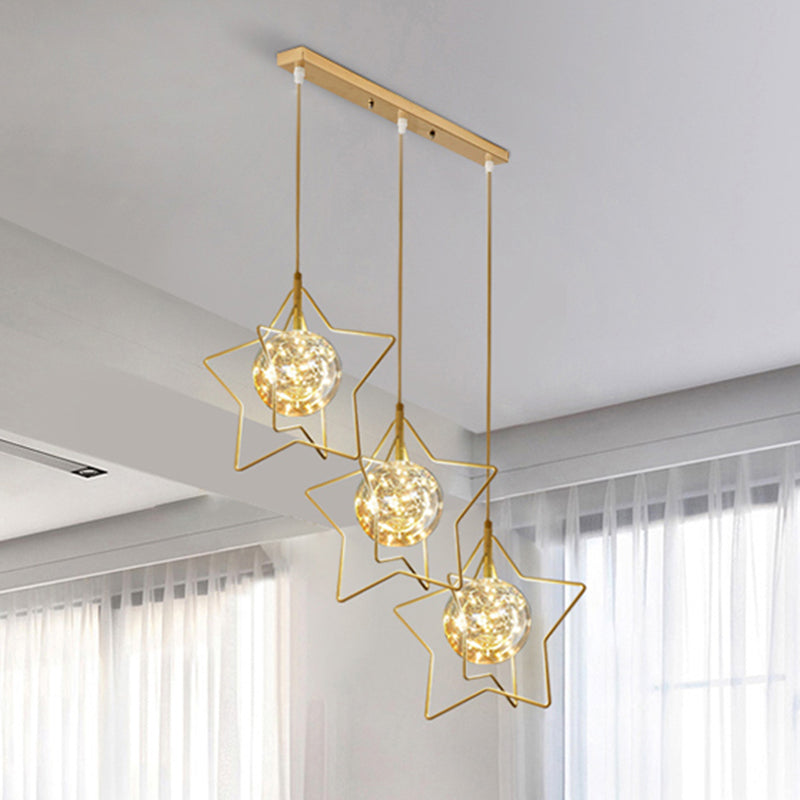 Modern Gold Star Cluster Pendant With Clear Glass Led Lights - Ideal For Restaurants