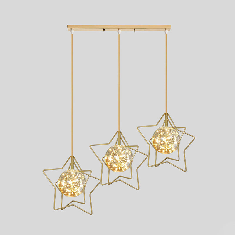 Modern Gold Star Cluster Pendant With Clear Glass Led Lights - Ideal For Restaurants