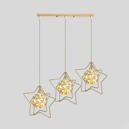 Modern Gold Star Cluster Pendant With Clear Glass Led Lights - Ideal For Restaurants