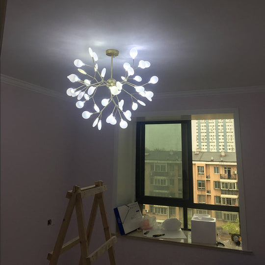 Designer Acrylic Leaf Chandelier Pendant With Gold Finish For Bedroom Ceiling