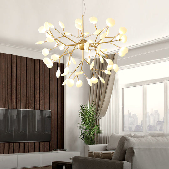 Designer Gold Acrylic Leaf Hanging Chandelier Pendant Ceiling Light For Bedroom
