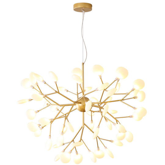 Designer Acrylic Leaf Chandelier Pendant With Gold Finish For Bedroom Ceiling