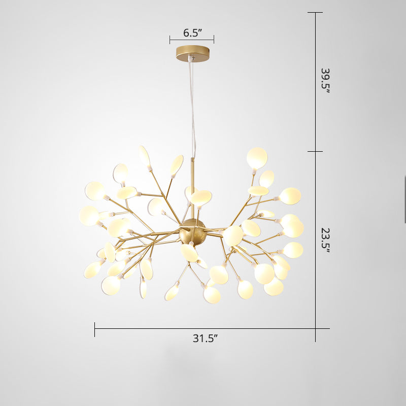 Designer Gold Acrylic Leaf Hanging Chandelier Pendant Ceiling Light For Bedroom