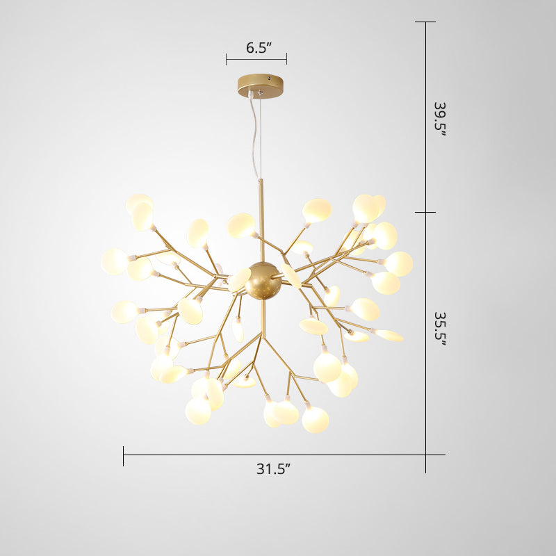 Designer Acrylic Leaf Chandelier Pendant With Gold Finish For Bedroom Ceiling