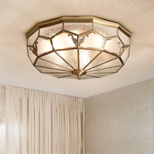 Colonial Style Gold Finish 4 - Light Ceiling Flush Mount With Frosted Glass Bowl Shape