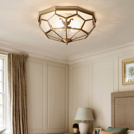 Colonial Style Gold Finish 4 - Light Ceiling Flush Mount With Frosted Glass Bowl Shape
