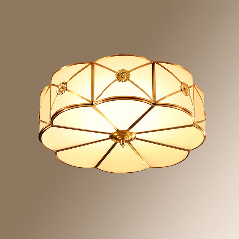 Colonial Style Gold Finish 4 - Light Ceiling Flush Mount With Frosted Glass Bowl Shape