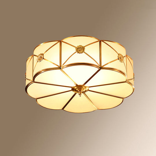 Colonial Style Gold Finish 4 - Light Ceiling Flush Mount With Frosted Glass Bowl Shape