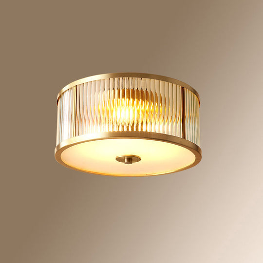 Colonial Style Gold Finish 4 - Light Ceiling Flush Mount With Frosted Glass Bowl Shape / Cylinder