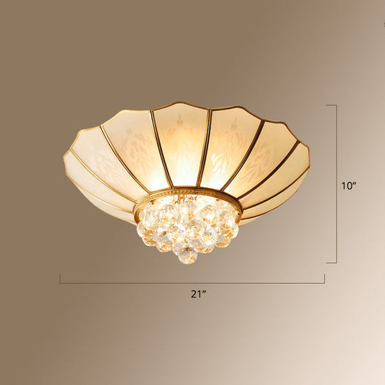 Colonial Style Gold Finish 4 - Light Ceiling Flush Mount With Frosted Glass Bowl Shape