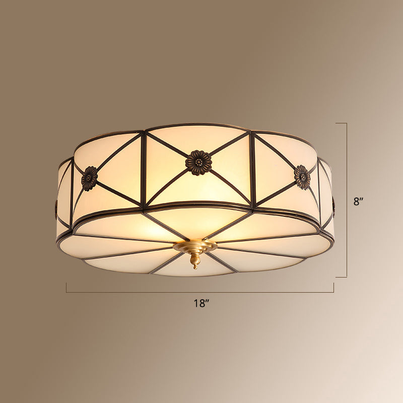Colonial Style Gold Finish 4 - Light Ceiling Flush Mount With Frosted Glass Bowl Shape
