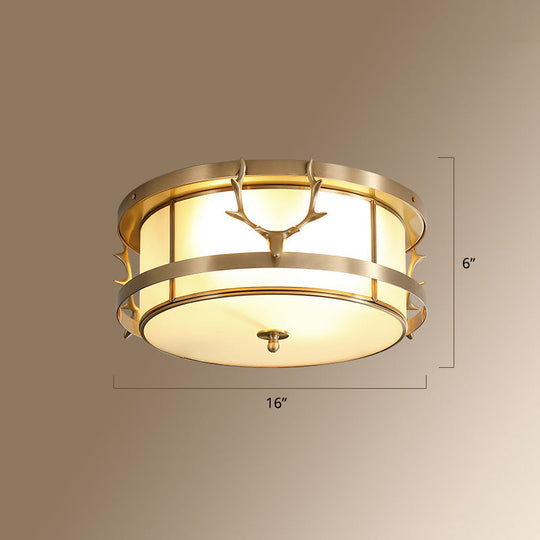 Colonial Style Gold Finish 4 - Light Ceiling Flush Mount With Frosted Glass Bowl Shape