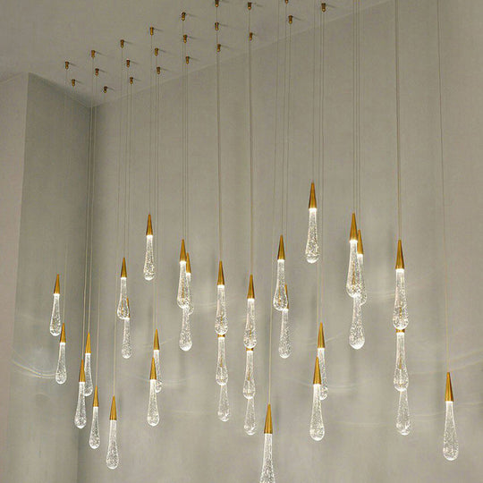 Clear Crystal Glass Suspension Pendant Light In Gold - Decorative Waterdrop Design Perfect For