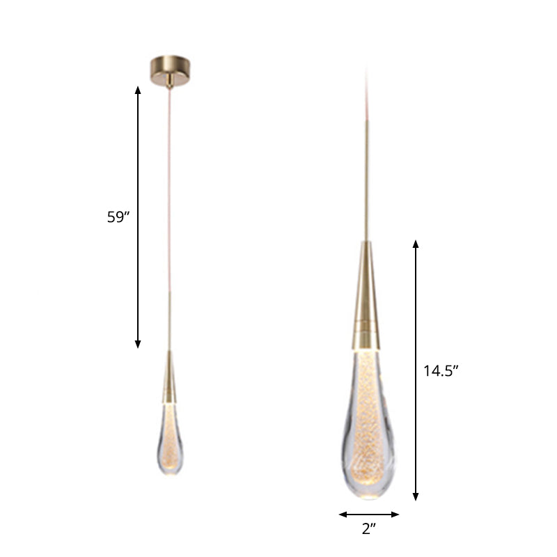 Gold Led Pendant Light: Clear Crystal Glass Waterdrop Suspension Lamp For Dining Room Décor