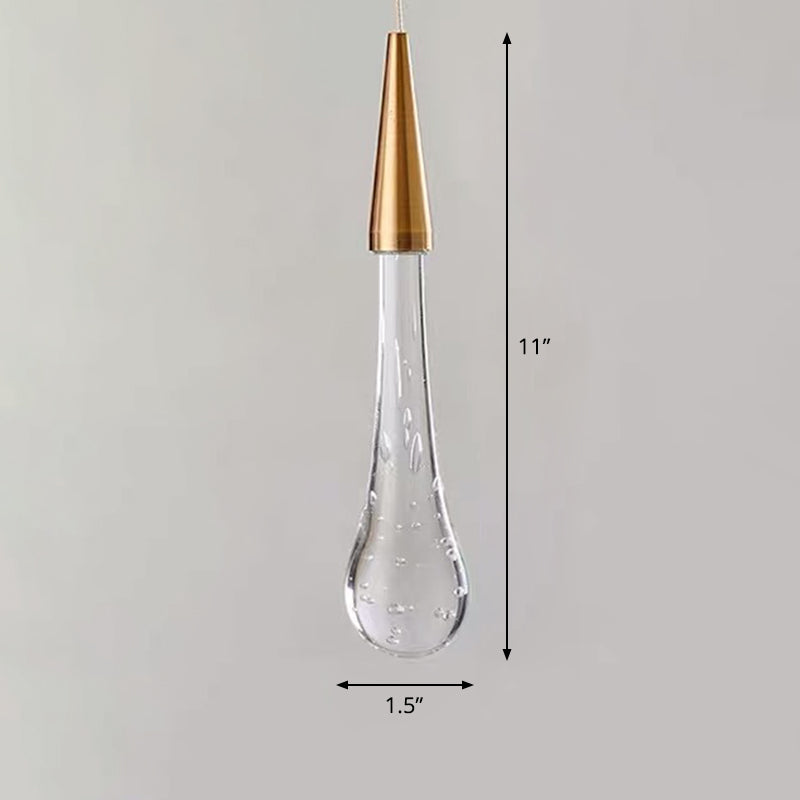 Gold Led Pendant Light: Clear Crystal Glass Waterdrop Suspension Lamp For Dining Room Décor
