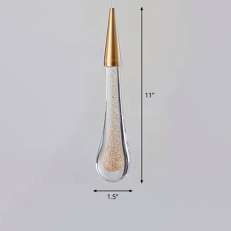 Gold Led Pendant Light: Clear Crystal Glass Waterdrop Suspension Lamp For Dining Room Décor