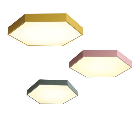Minimalist Hexagonal Metal Led Flush Ceiling Light For Living Room Pink / 12’ White