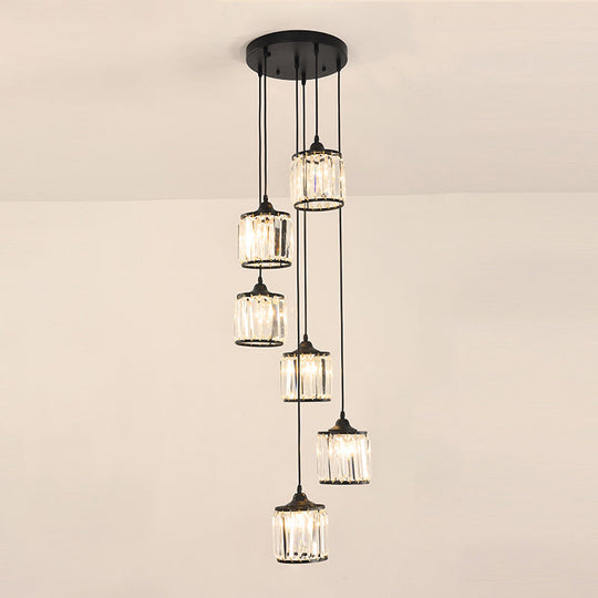 Contemporary Prismatic Crystal Cluster Pendant Light For Stairs 6 / Black