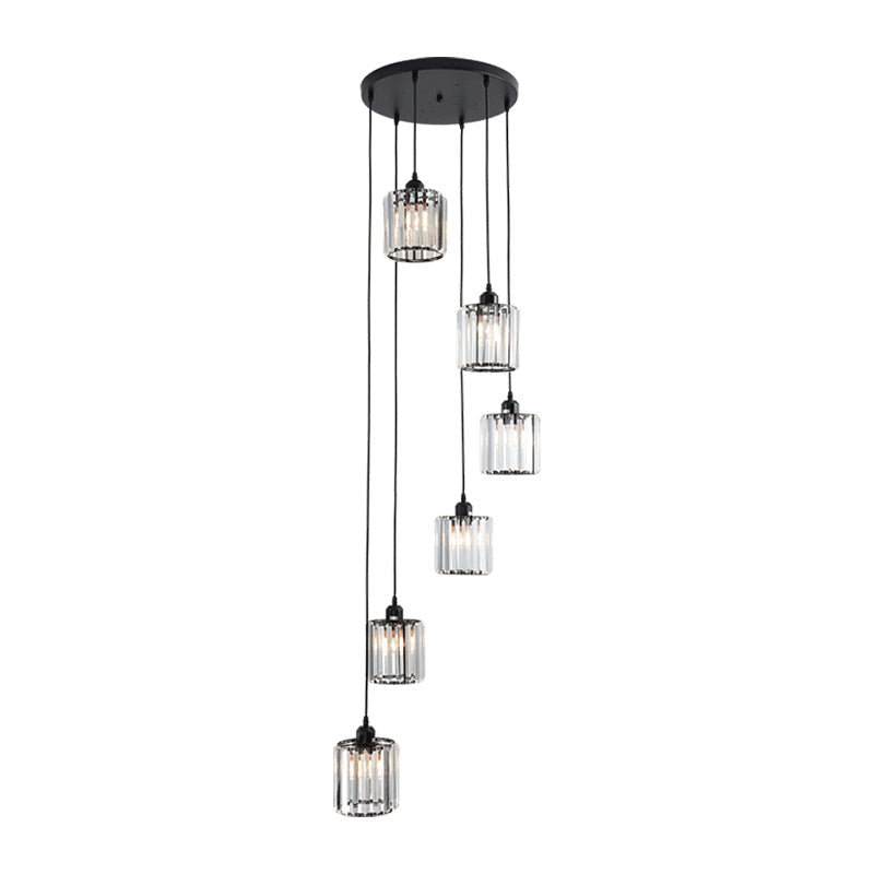 Contemporary Prismatic Crystal Pendant Cluster Light For Stairs