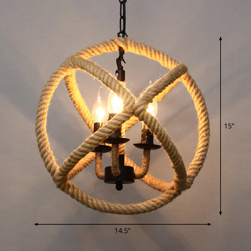 Country Style Wood Rope Pendant Light For Restaurants - Single Cage Shade Suspension