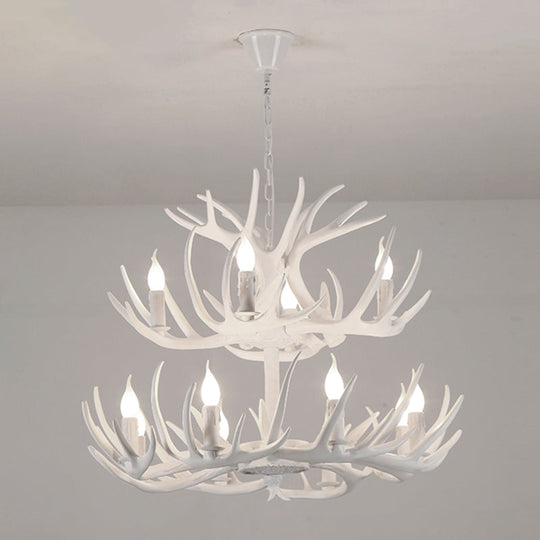 Antler Deco Resin Candle Chandelier: Country Style Suspension Light For Restaurant Ambience 12 /